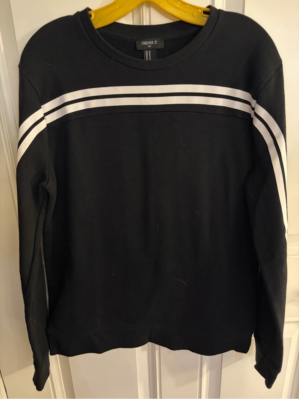 Forever 21 Men’s Black Crewneck Sweatshirt with White Stripes